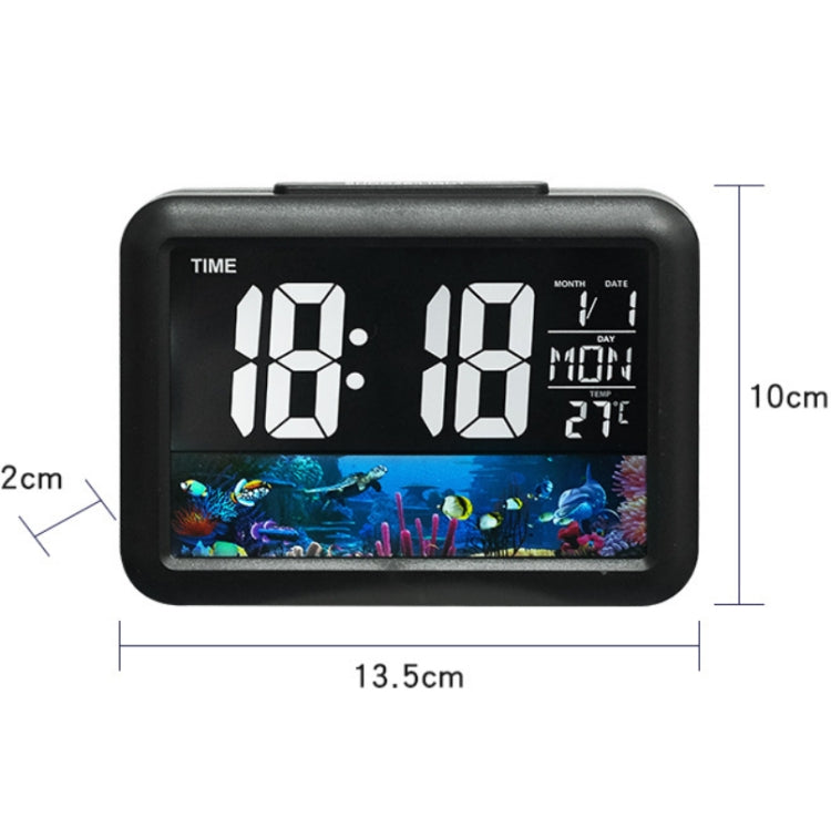 Color Screen Children Electronic Alarm Clock LCD Bedside Alarm Clock, Black Shell Universe, Black Shell Turtle, Black Whale, White Shell Prairie, White Shell Seaside