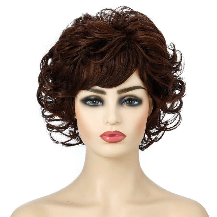 Ladies Fluffy Short Curved Head Set Chemical Fiber Wig, Black, Brown, Silver Gray