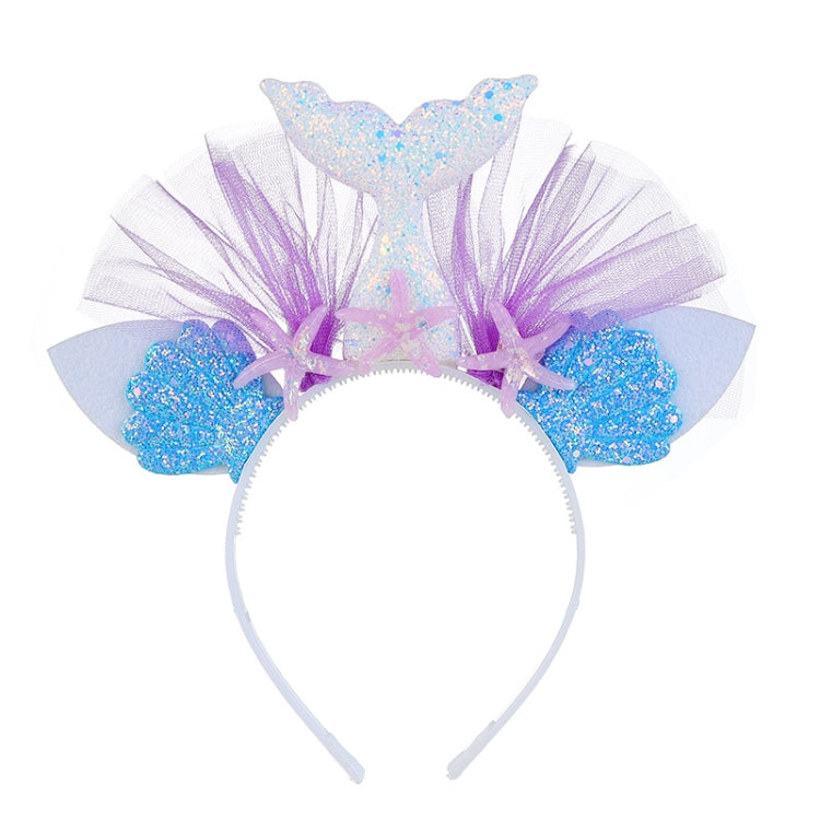 Rainbow Mermaid Headband Children Party Hair Accessories Net Gauze Flower Animal Hair Accessories, White, Blue, Plum Red, Orange, Colorful, Purple, Pink