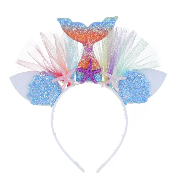 Rainbow Mermaid Headband Children Party Hair Accessories Net Gauze Flower Animal Hair Accessories, White, Blue, Plum Red, Orange, Colorful, Purple, Pink