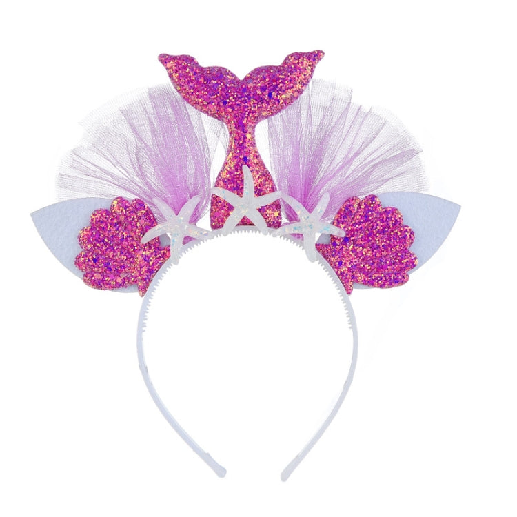 Rainbow Mermaid Headband Children Party Hair Accessories Net Gauze Flower Animal Hair Accessories, White, Blue, Plum Red, Orange, Colorful, Purple, Pink