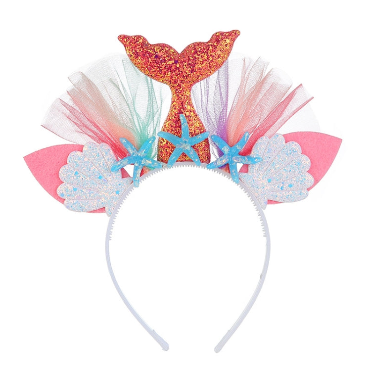 Rainbow Mermaid Headband Children Party Hair Accessories Net Gauze Flower Animal Hair Accessories, White, Blue, Plum Red, Orange, Colorful, Purple, Pink
