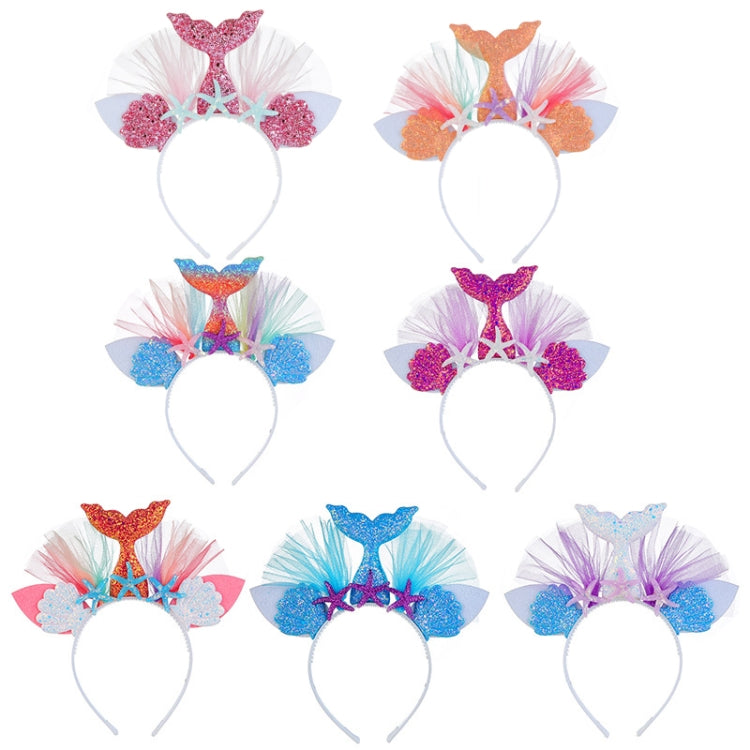 Rainbow Mermaid Headband Children Party Hair Accessories Net Gauze Flower Animal Hair Accessories, White, Blue, Plum Red, Orange, Colorful, Purple, Pink