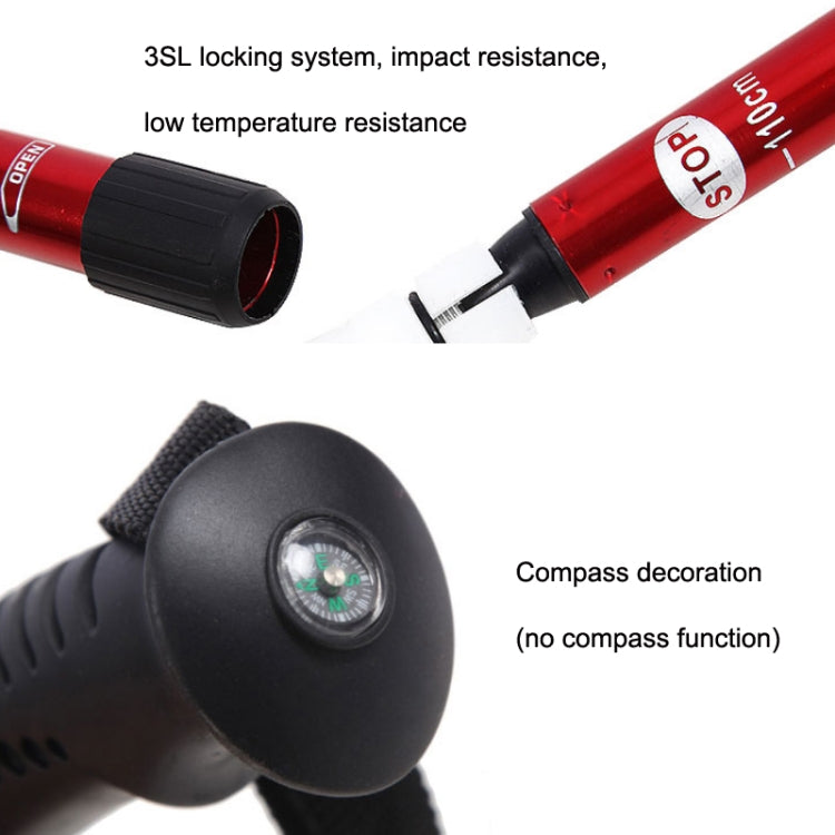 JUNGLELEOPARD 3-Section Straight Handle Aluminum Trekking Pole Multifunctional Walking Hand Crutches, Black#66-135cm, Silver White#66-135cm, Red#66-135cm, Blue#66-135cm
