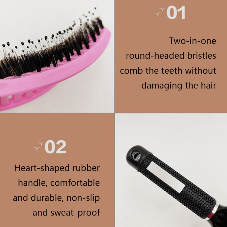 Retro Boar Bristles Hairdressing Big Curved Comb Curly Hair Massage Comb, Black, Red, Pink