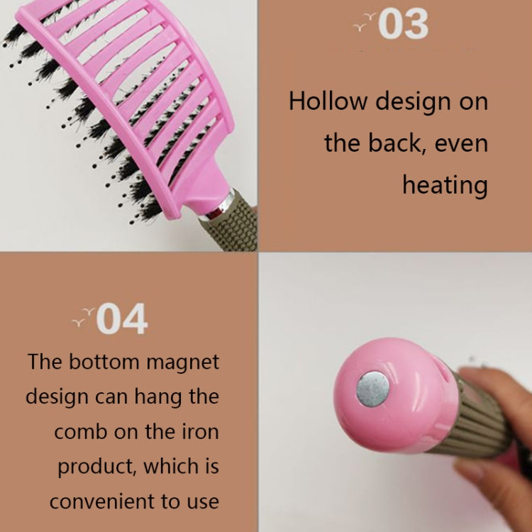 Retro Boar Bristles Hairdressing Big Curved Comb Curly Hair Massage Comb, Black, Red, Pink