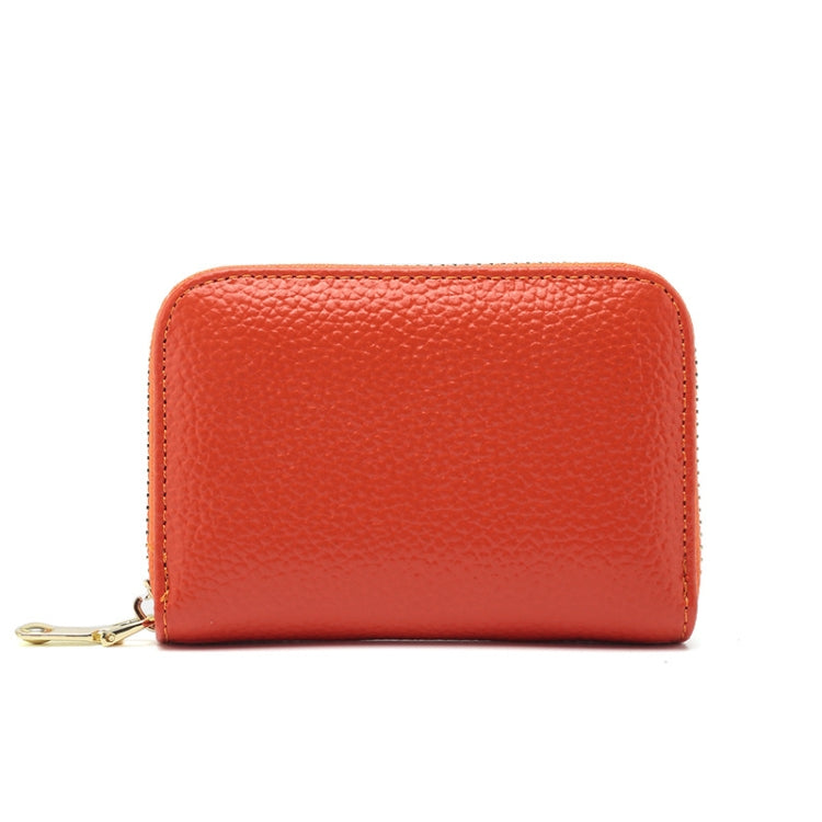 1626 Short RFID Anti-Theft Brush Multiple Card-Binding Card Package Ladies Cowhide Zipper Wallet, Red Wine, Purple, Black, Pink, Royal Blue, Orange, Brown, Linen Blue