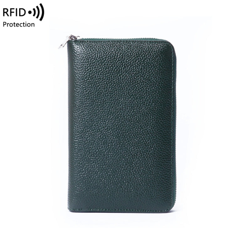 1659 Leather Belly Passport Bag RFID Long Wallet Men And Women Documents Package Multi-Function Zipper Mobile Phone Package, Yellow, Black, Wine Red, Brown, Army Green, Lotus Color, Orange, Lavender Purple, Linen Blue