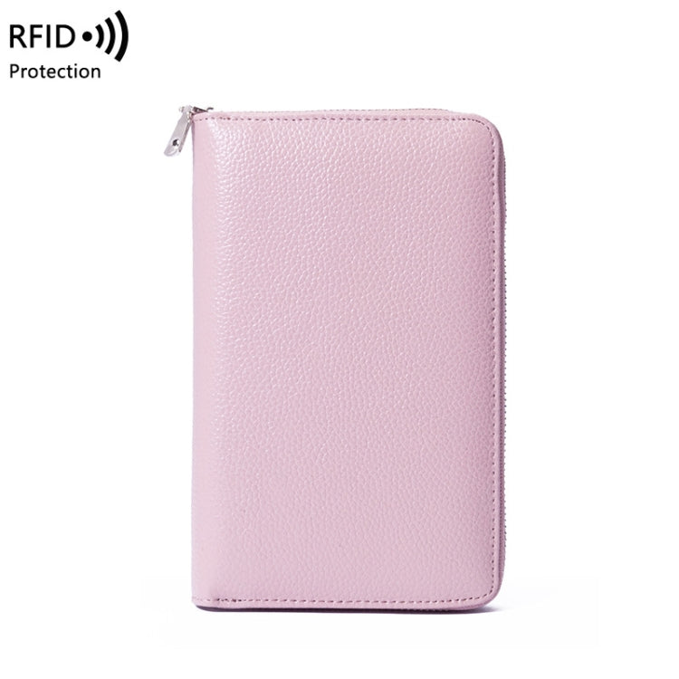 1659 Leather Belly Passport Bag RFID Long Wallet Men And Women Documents Package Multi-Function Zipper Mobile Phone Package, Yellow, Black, Wine Red, Brown, Army Green, Lotus Color, Orange, Lavender Purple, Linen Blue