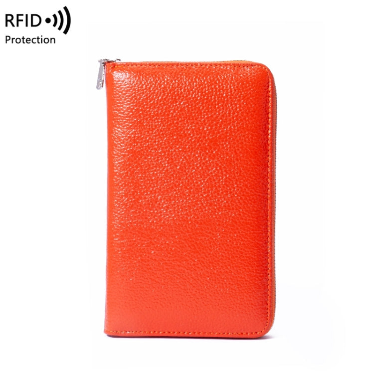 1659 Leather Belly Passport Bag RFID Long Wallet Men And Women Documents Package Multi-Function Zipper Mobile Phone Package, Yellow, Black, Wine Red, Brown, Army Green, Lotus Color, Orange, Lavender Purple, Linen Blue