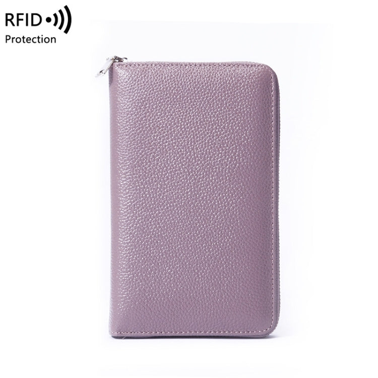 1659 Leather Belly Passport Bag RFID Long Wallet Men And Women Documents Package Multi-Function Zipper Mobile Phone Package, Yellow, Black, Wine Red, Brown, Army Green, Lotus Color, Orange, Lavender Purple, Linen Blue