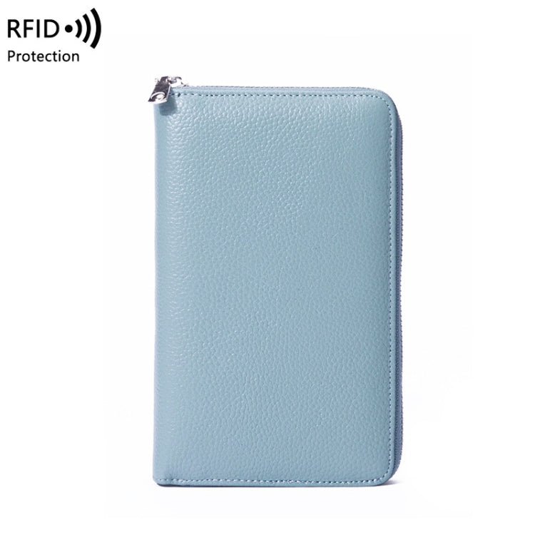 1659 Leather Belly Passport Bag RFID Long Wallet Men And Women Documents Package Multi-Function Zipper Mobile Phone Package, Yellow, Black, Wine Red, Brown, Army Green, Lotus Color, Orange, Lavender Purple, Linen Blue