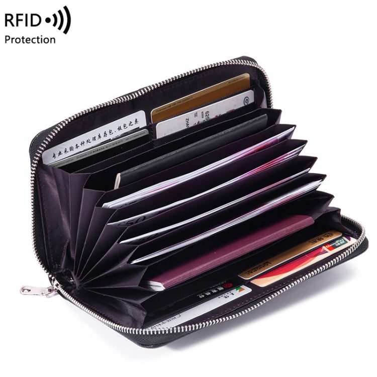 1659 Leather Belly Passport Bag RFID Long Wallet Men And Women Documents Package Multi-Function Zipper Mobile Phone Package, Yellow, Black, Wine Red, Brown, Army Green, Lotus Color, Orange, Lavender Purple, Linen Blue