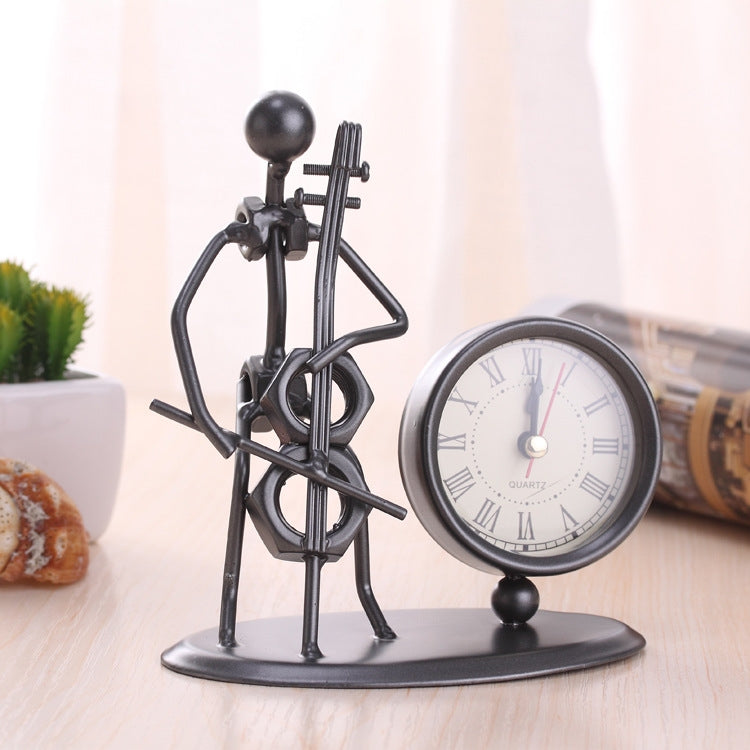 Iron Stainless Steel Small Table Clock Retro Personality Clock Birthday Gift, C61 Violin Clock, C62 Cello Clock, C63 Flute Clock, C64 Accordion Clock, C66 Trombone Clock, C67 French Horn Clock, C68 Guitar Clock, C69 Saxophone Clock, C70 Bes Clock