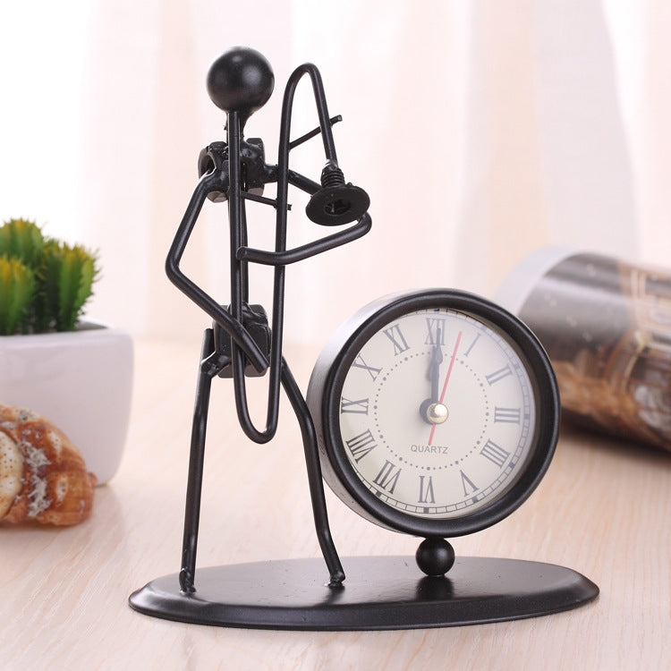 Iron Stainless Steel Small Table Clock Retro Personality Clock Birthday Gift, C61 Violin Clock, C62 Cello Clock, C63 Flute Clock, C64 Accordion Clock, C66 Trombone Clock, C67 French Horn Clock, C68 Guitar Clock, C69 Saxophone Clock, C70 Bes Clock