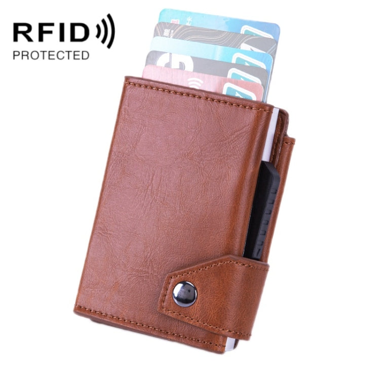 Anti-Theft Aluminum Alloy Coin Purse RFID Anti-Degaussing Automatic Pop-Up PU Bank Card Bag, Mad Horse Black, Mad Horse Aprico, Mad Horse Blue, Carbon Fiber Black