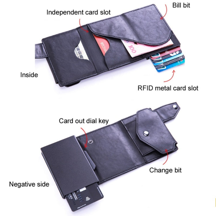 Anti-Theft Aluminum Alloy Coin Purse RFID Anti-Degaussing Automatic Pop-Up PU Bank Card Bag, Mad Horse Black, Mad Horse Aprico, Mad Horse Blue, Carbon Fiber Black