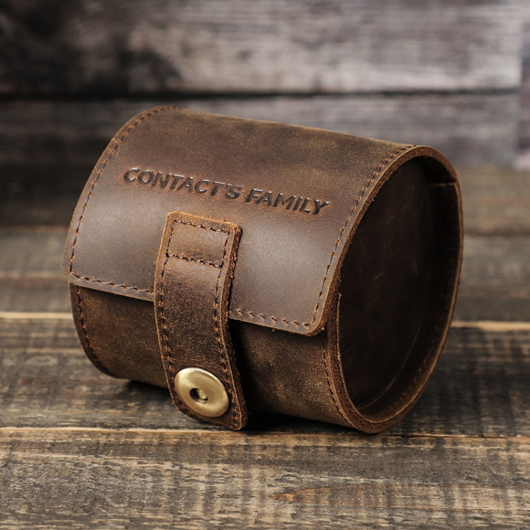 Contacts Family CF1125 Single Watch Position Crazy Horse Leather Watch Box Round Watch Storage Box, CF1125