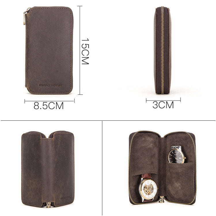 Contacts Family  CF1114 Leather Watch Box Retro Crazy Horse Leather Zipper Couple Watch Bag, CF1114