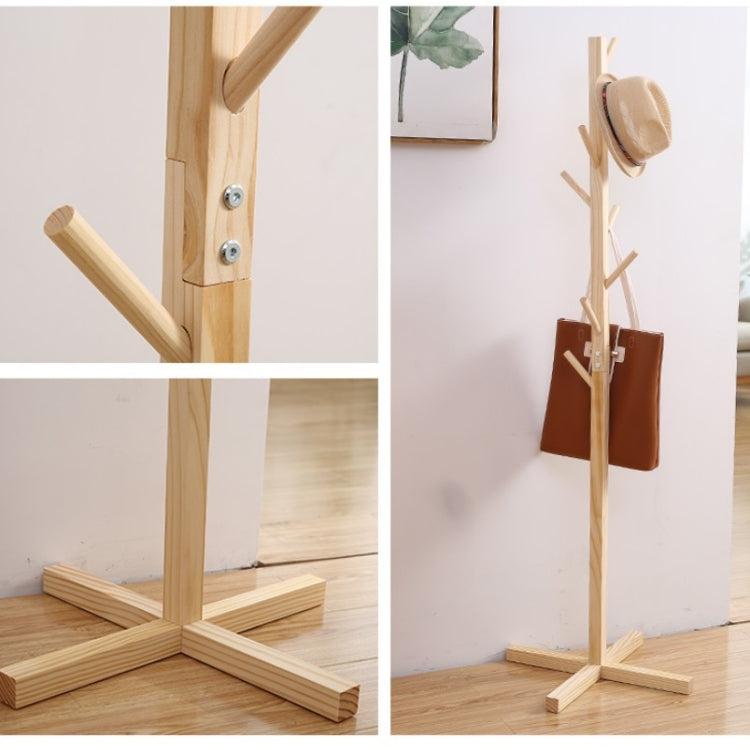 Solid Wood Floor Coat Rack Living Room Bedroom Clothes Organizing Storage Rack, White, Wood Color, Coffee