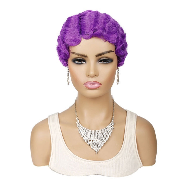 Ladies Short Hair Wig Retro Water Wave Curly Wig, 27 #, 51p #, 613 #, Red #