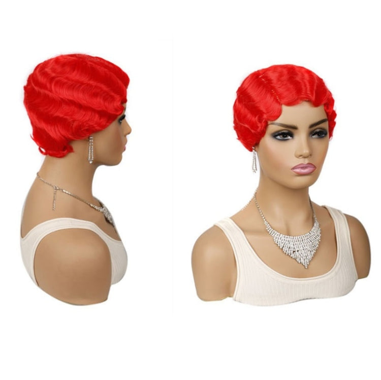 Ladies Short Hair Wig Retro Water Wave Curly Wig, 27 #, 51p #, 613 #, Red #