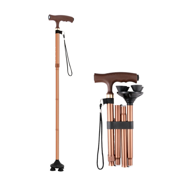TBS-009 Four-Legged Folding Elderly Crutches Aluminum Alloy Light And Multifunctional Non-Slip Crutches With Light, TBS-009(Black), TBS-009(Brown)