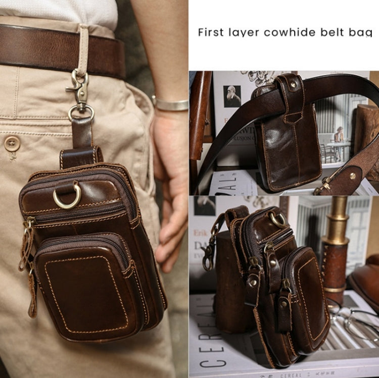 6386 Men Retro Cowhide Multifunctional Sports Belt Waist Bag, Black, Coffee, Brown