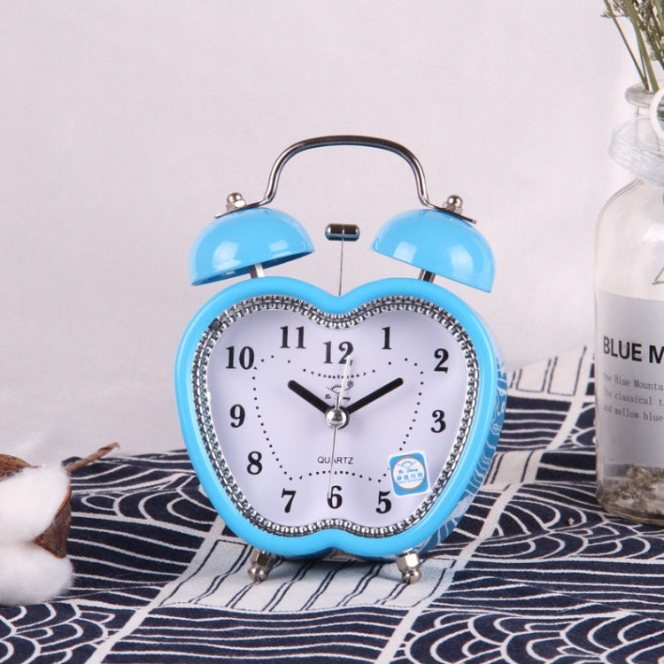 Children Cartoon Apple-Shaped Bedside Mute Desk Clock Metal Bell Digital Alarm Clock, Red, Blue, Pink