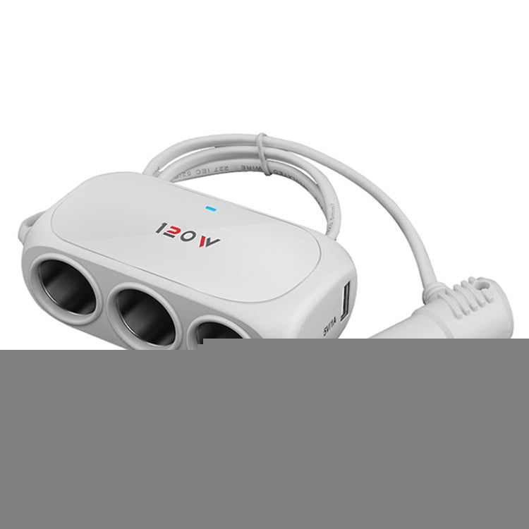 Car Charger Cigarette Lighter 1 In 3 Mobile Phone USB Car Charger, White, Black