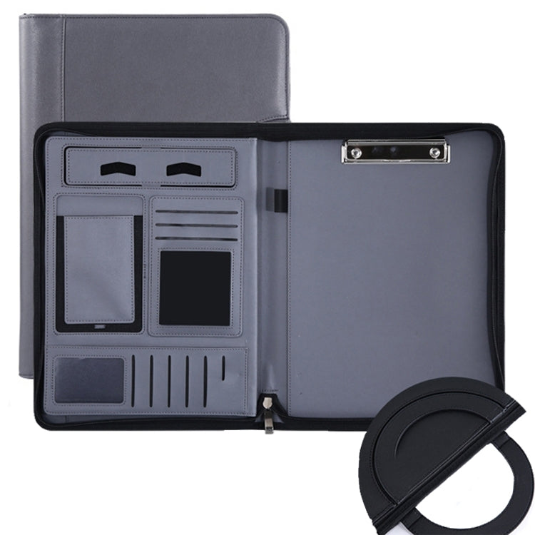 KC601 A4 Multifunctional Portable Folder Business Zipper Bag Leather Folder, Style:, No Chargeable No Calculator No Memo Pad (Black), No Chargeable No Calculator No Memo Pad (Dark Blue), No Chargeable No Calculator No Memo Pad (Gray)                   ...