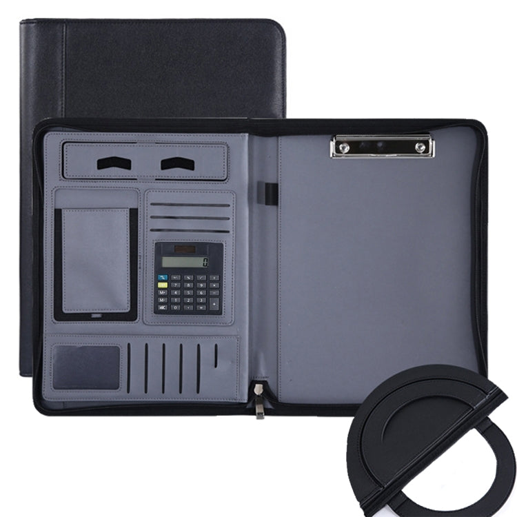 KC601 A4 Multifunctional Portable Folder Business Zipper Bag Leather Folder, Style:, No Chargeable No Calculator No Memo Pad (Black), No Chargeable No Calculator No Memo Pad (Dark Blue), No Chargeable No Calculator No Memo Pad (Gray)                   ...