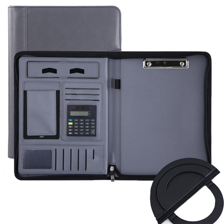 KC601 A4 Multifunctional Portable Folder Business Zipper Bag Leather Folder, Style:, No Chargeable No Calculator No Memo Pad (Black), No Chargeable No Calculator No Memo Pad (Dark Blue), No Chargeable No Calculator No Memo Pad (Gray)                   ...