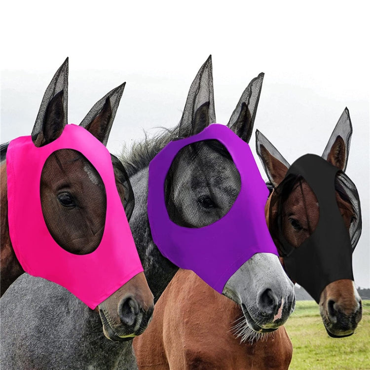 MMZ-001 Breathable Horse Mask Mosquito Insect And Fly Mask Equestrian Supplies, Horse Mask (Purple), Horse Mask (Rose Red), Horse Mask (Grey), Horse Mask (Black)