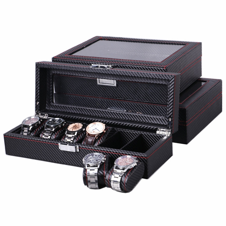 Carbon Fiber PU Leather Watch Box Jewelry Storage Box Packaging Box, Style:, 6 Watch Positions, 10 Watch Positions, 12 Watch Positions, 05 Watch Positions, 6 + 3 Red Black, Double-layer