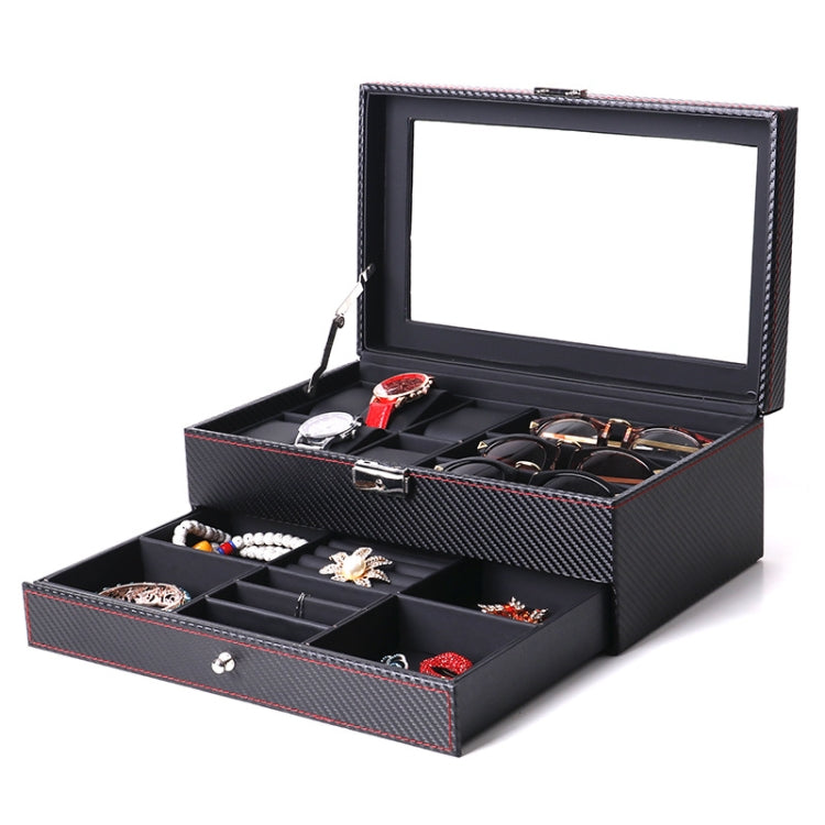 Carbon Fiber PU Leather Watch Box Jewelry Storage Box Packaging Box, Style:, 6 Watch Positions, 10 Watch Positions, 12 Watch Positions, 05 Watch Positions, 6 + 3 Red Black, Double-layer