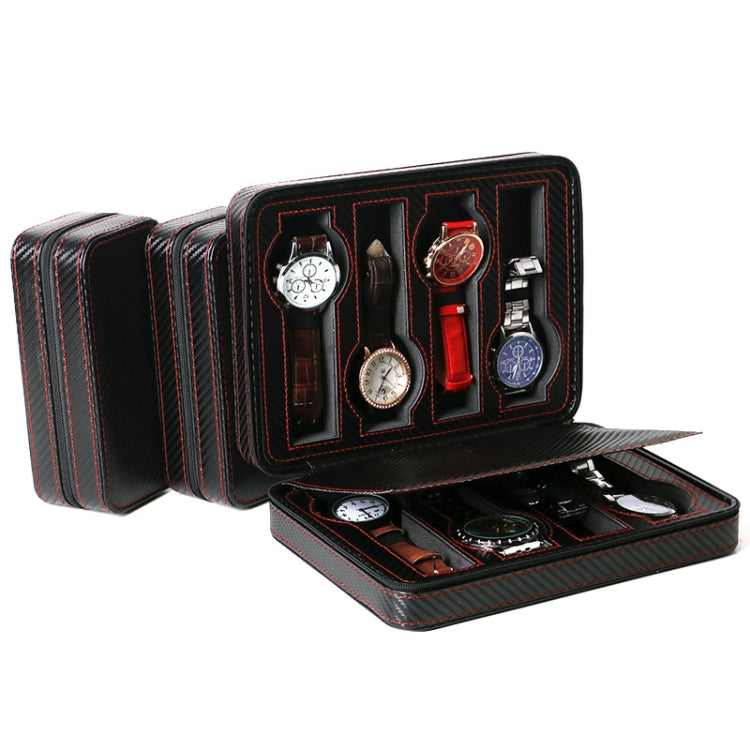 PU Leather Full Carbon Fiber Zipper Watch Bag Watch Storage Display Box, Style:, 02 Watch Position, 04 Watch Position, 08 Watch Position Carbon Fiber