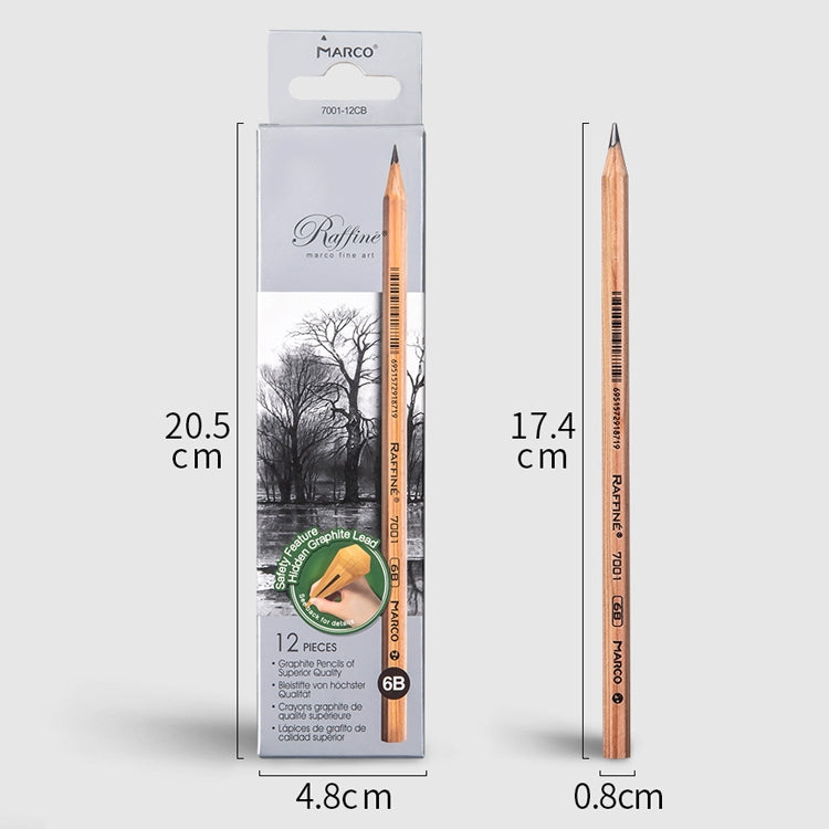 12pcs /Box Marco 7001 Sketch Pencil Children Original Wooden Word Learning Stationery Art Calligraphy Drawing Pencil, HB, 2B, 2H, B, 3B, 4B, 5B, 6B, 7B, 8B, 9B