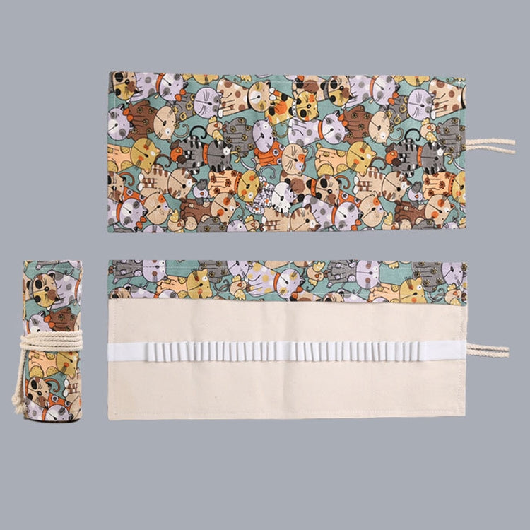 12 Holes Cotton Canvas Large Capacity Pen Curtain Big Face Cute Cat Cartoon Color Pencil Bag, 12 Holes, 24 Holes, 36  Holes, 48  Holes, 72  Holes, 108  Holes
