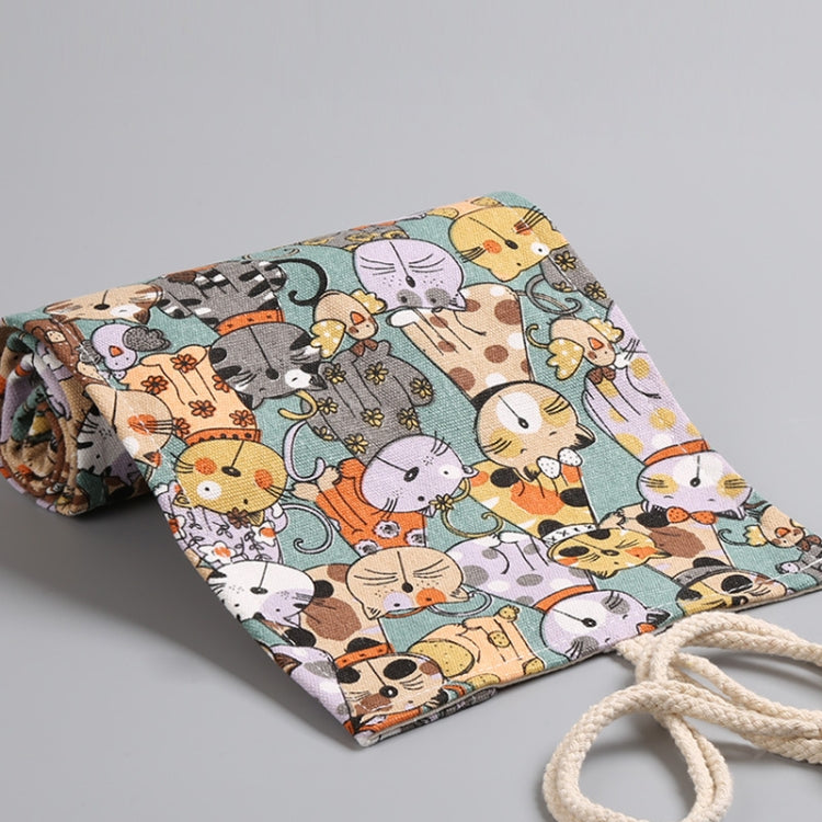 12 Holes Cotton Canvas Large Capacity Pen Curtain Big Face Cute Cat Cartoon Color Pencil Bag, 12 Holes, 24 Holes, 36  Holes, 48  Holes, 72  Holes, 108  Holes