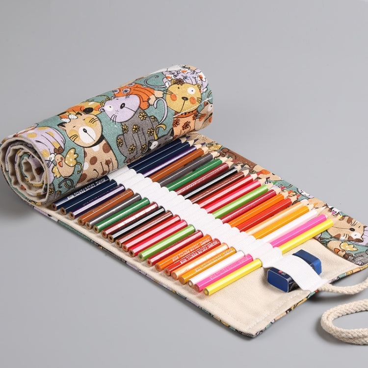 12 Holes Cotton Canvas Large Capacity Pen Curtain Big Face Cute Cat Cartoon Color Pencil Bag, 12 Holes, 24 Holes, 36  Holes, 48  Holes, 72  Holes, 108  Holes