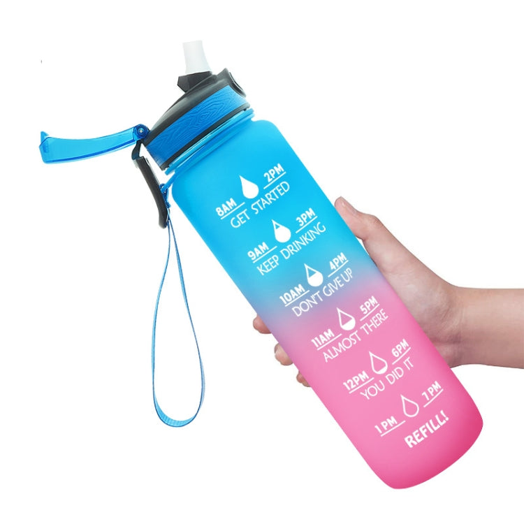 1L Tritan Plastic Gradient Color Cup Outdoor Large Capacity Sports Kettle, Blue Pink, Orange Blue, Yellow Blue Purple, Purple Orange
