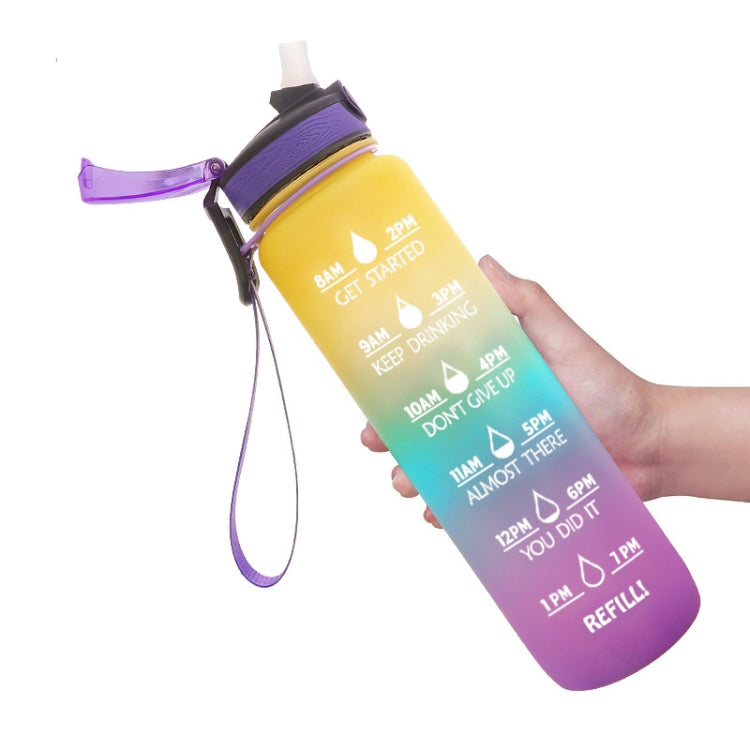 1L Tritan Plastic Gradient Color Cup Outdoor Large Capacity Sports Kettle, Blue Pink, Orange Blue, Yellow Blue Purple, Purple Orange
