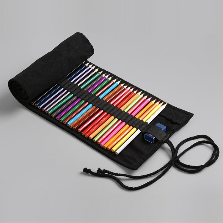 12 Holes Pure Black Handmade Canvas Roll Pen Bag Large Capacity Boy And Girl Sketch Color Pencil Curtain, 12 Holes, 24 Holes, 36  Holes, 48  Holesk, 72 Holes, 108 Holes