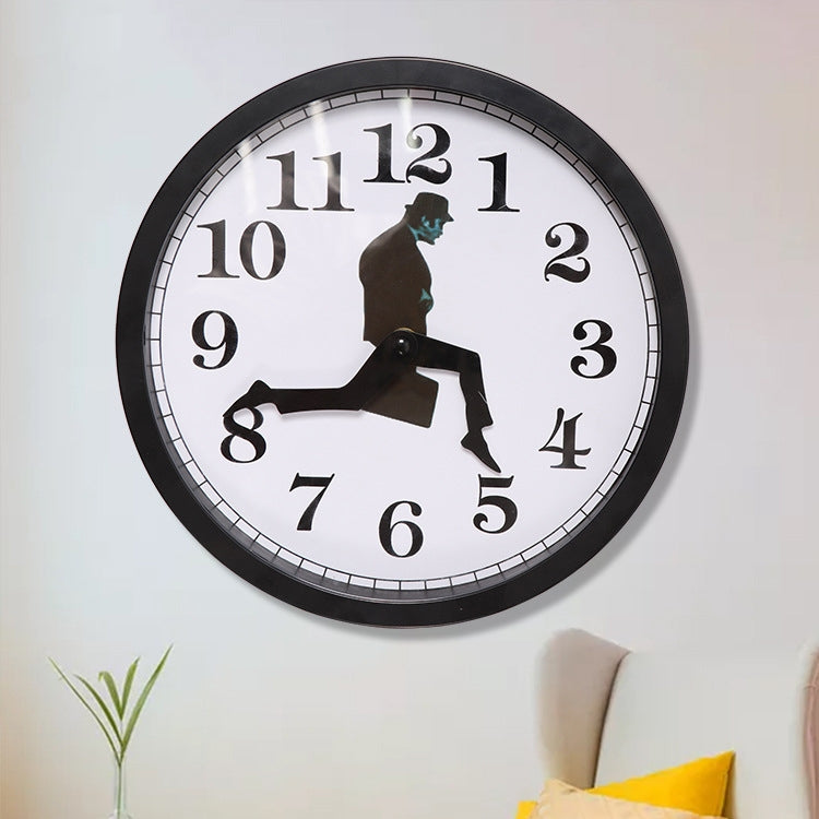 Walking Clock Businessman Briefcase Glass Wall Clock Personality Clock Decoration Round Clock, White, Black