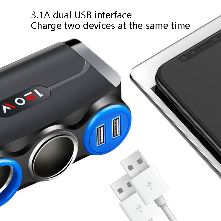 Car Cigarette Lighter Multi-Function Mobile Phone Charging USB Car Charge 12/24V Adapter Plug, Black Red