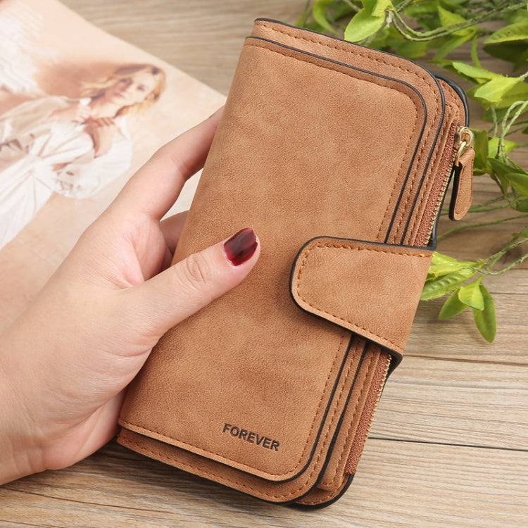 B821 Ladies Frosted Coin Purse PU Leather Clutch Multi-Purpose Long Wallet Large Capacity Card Case, Green, Blue, Black, Pink, Grey, Brown, Purple Red