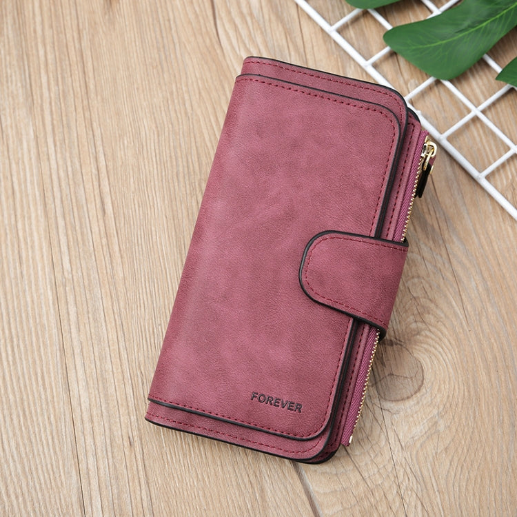 B821 Ladies Frosted Coin Purse PU Leather Clutch Multi-Purpose Long Wallet Large Capacity Card Case, Green, Blue, Black, Pink, Grey, Brown, Purple Red
