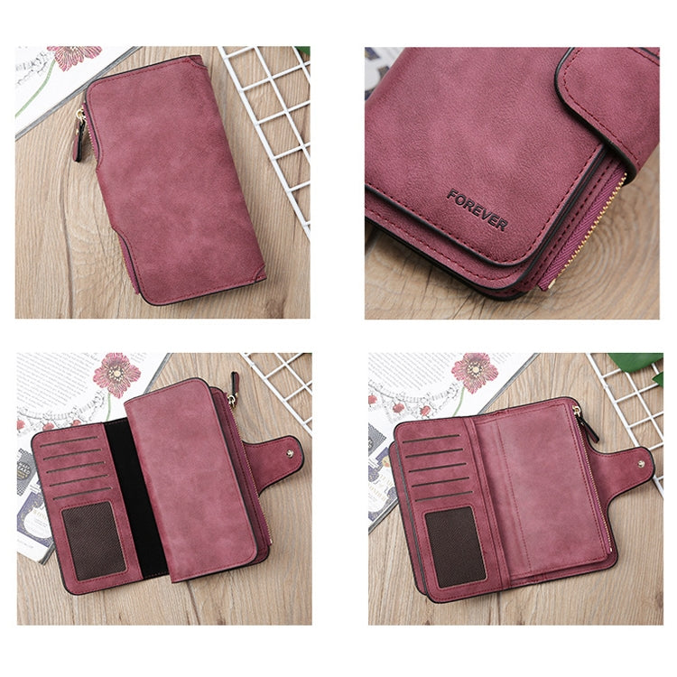 B821 Ladies Frosted Coin Purse PU Leather Clutch Multi-Purpose Long Wallet Large Capacity Card Case, Green, Blue, Black, Pink, Grey, Brown, Purple Red