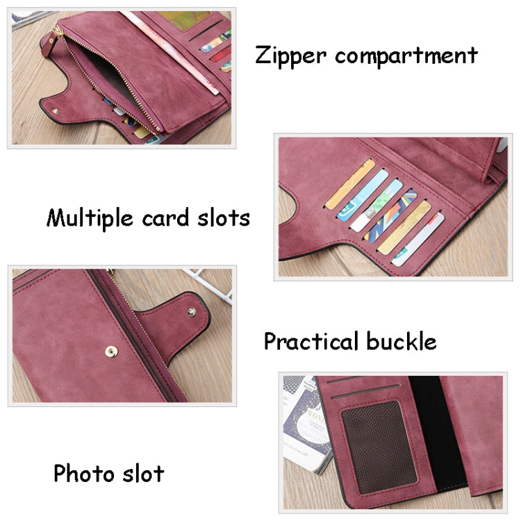 B821 Ladies Frosted Coin Purse PU Leather Clutch Multi-Purpose Long Wallet Large Capacity Card Case, Green, Blue, Black, Pink, Grey, Brown, Purple Red